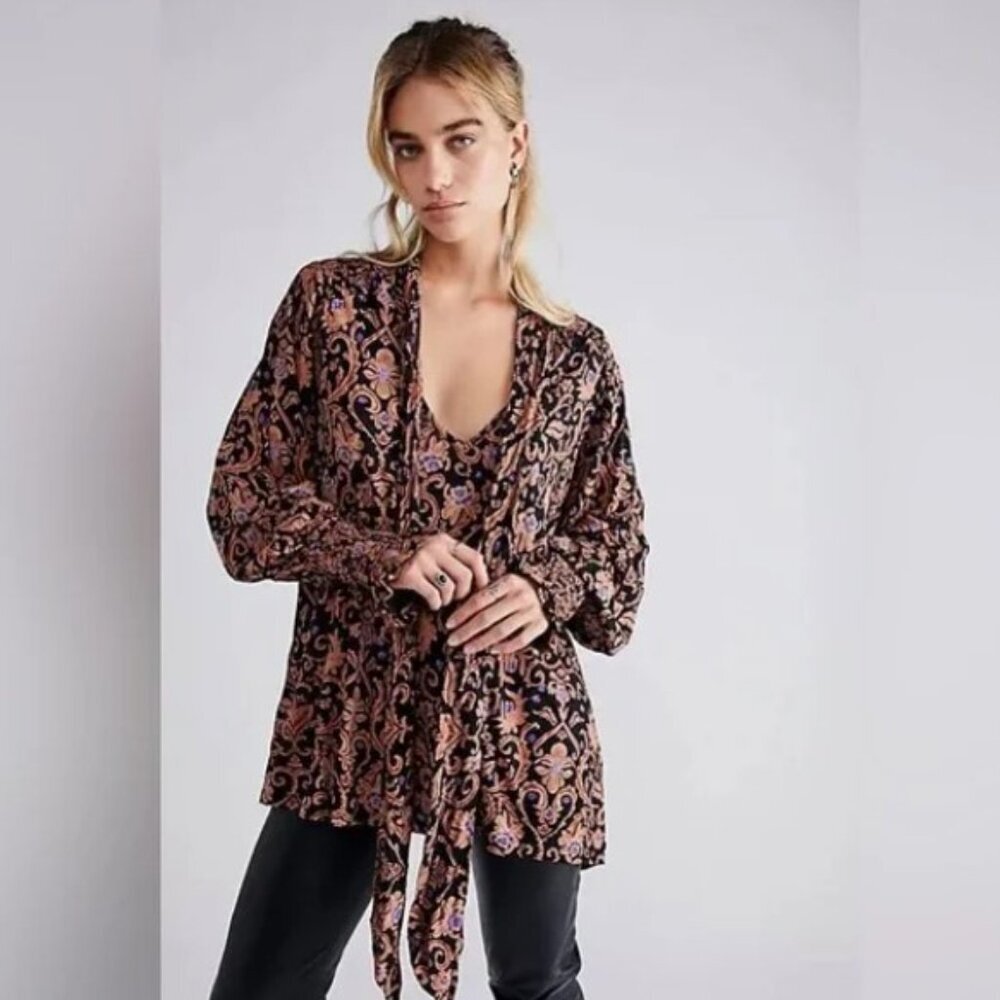 Free People‎ Printed Bridget Tunic with Puff Sleeves and Handkerchief Hem